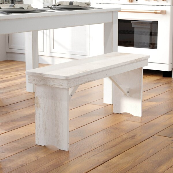 Flash Furniture HERCULES Series 40" x 12" Antique Rustic White Solid Pine Folding Farm Bench XA-B-40X12-WH-GG - main